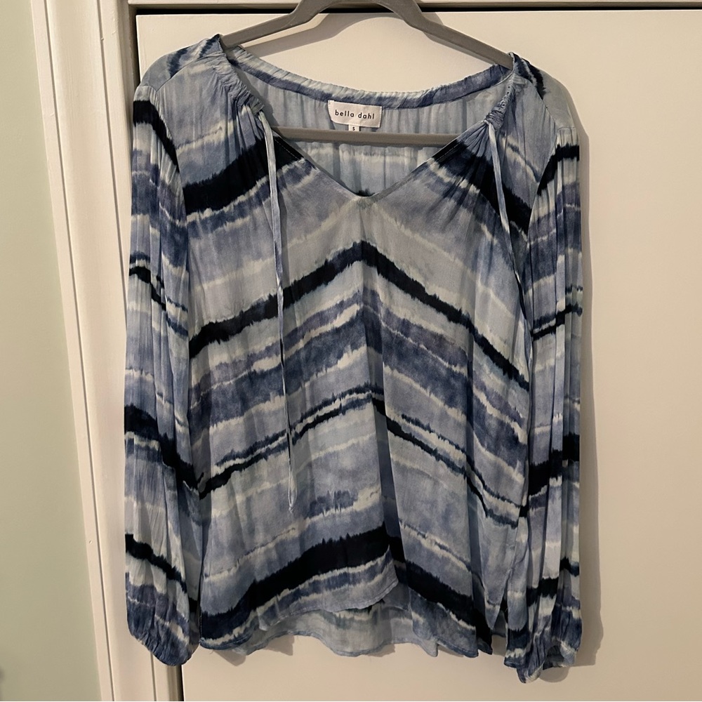 Bella Dahl Sheer Blouse with Tassel Necktie, Size S